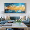 Handmade Oil Painting Large Blue Gold Oil Painting on Canvas Original Abstract Art Decor Modern Textured Wall Art Living room Wall Decor