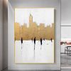 Hand Painted Oil Painting City Figure Oil Painting on Canvas Living room Wall Decor Large Minimalist Wall Art Abstract Gold Foil Art Custom Original G